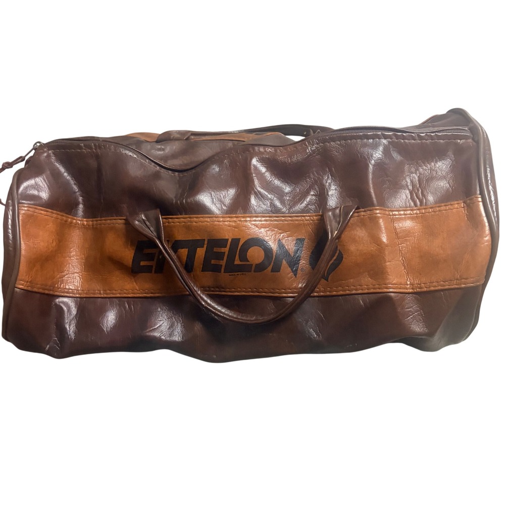 Vintage Ektelon Brown Faux Leather Duffel Gym Bag Made in USA Retro Sport Bag